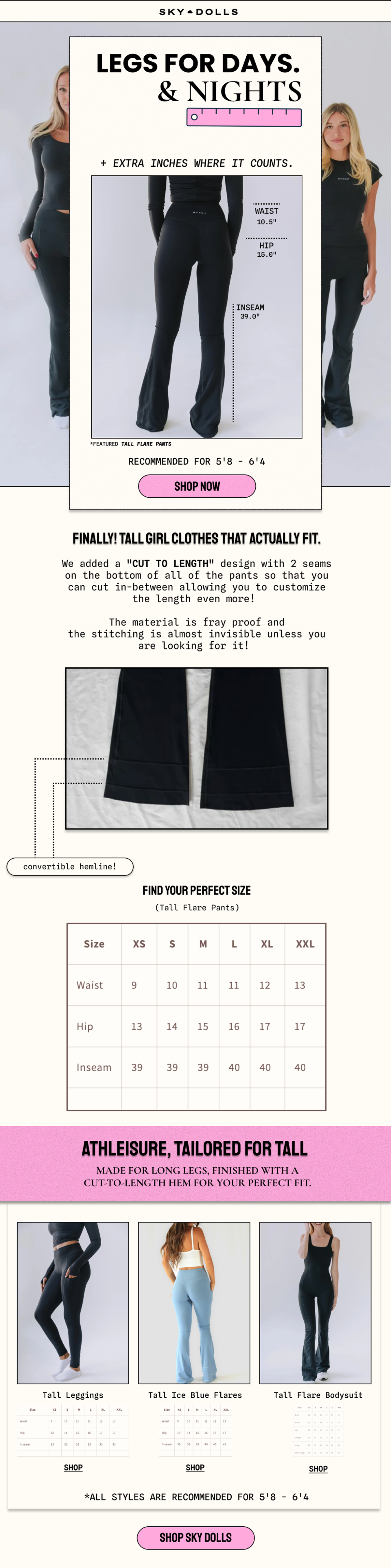 Sky Dolls tall girl clothing email - Product showcase